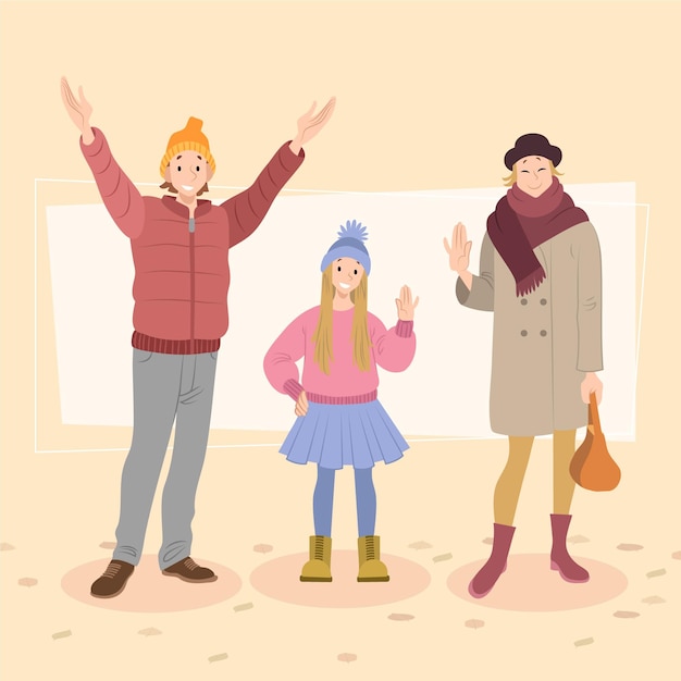 Vector hand drawn flat people in autumn