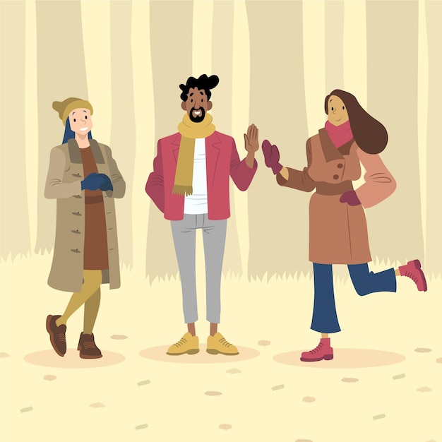 Vector hand drawn flat people in autumn