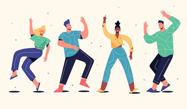 Vector hand drawn flat people dancing