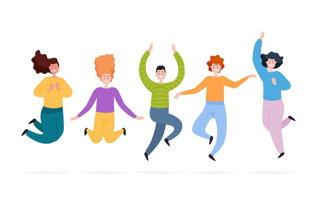 Hand drawn flat people jumping group