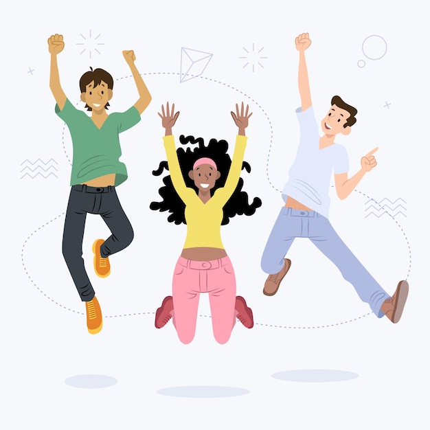 Vector hand drawn flat people jumping