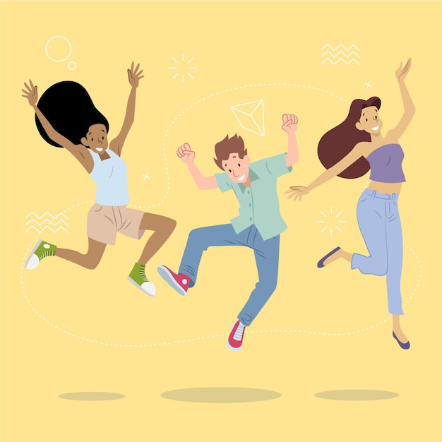 Vector hand drawn flat people jumping