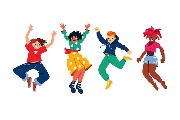 Vector hand drawn flat people jumping