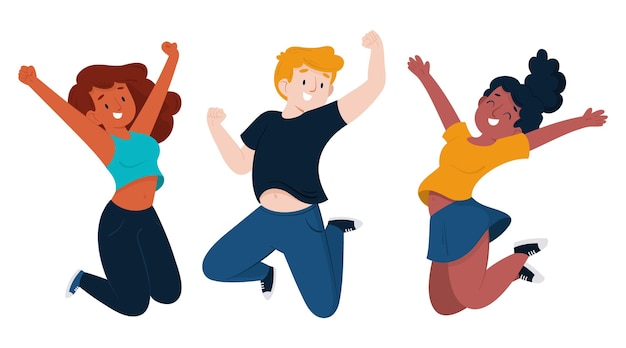 Vector hand drawn flat people jumping