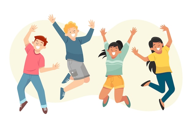 Vector hand drawn flat people jumping