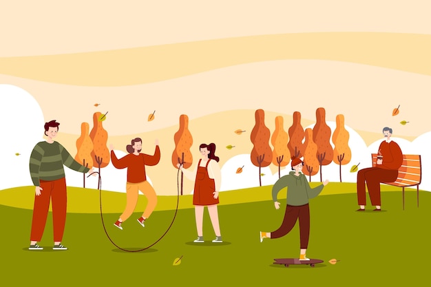 Vector hand drawn flat people in park