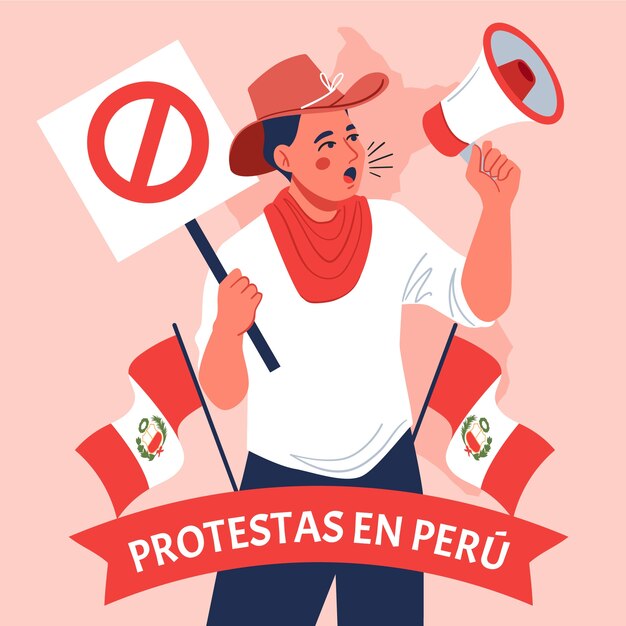 Illustrazione di proteste peru piatte disegnate a mano