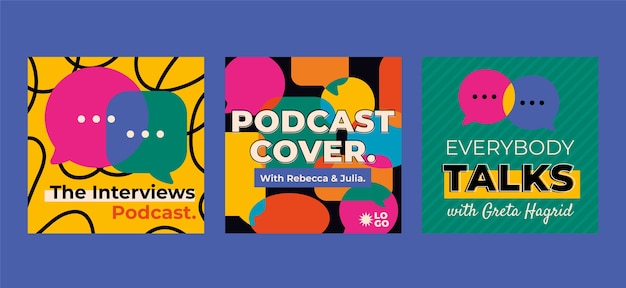 Vector hand drawn flat podcast cover design