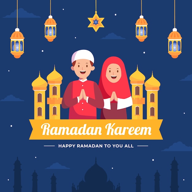 Vector hand drawn flat ramadan illustration