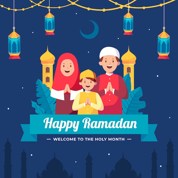 Hand drawn flat ramadan illustration