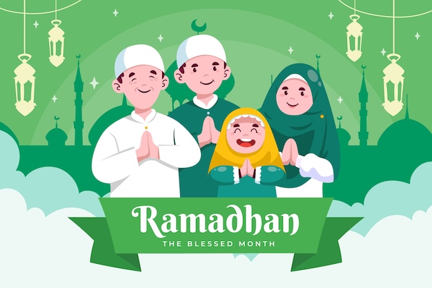 Vector hand drawn flat ramadan illustration