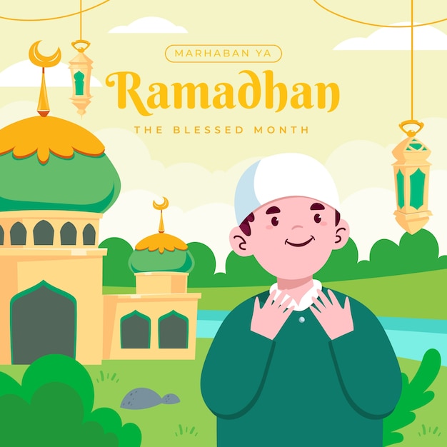 Vettore illustrazione del ramadan piatto disegnata a mano