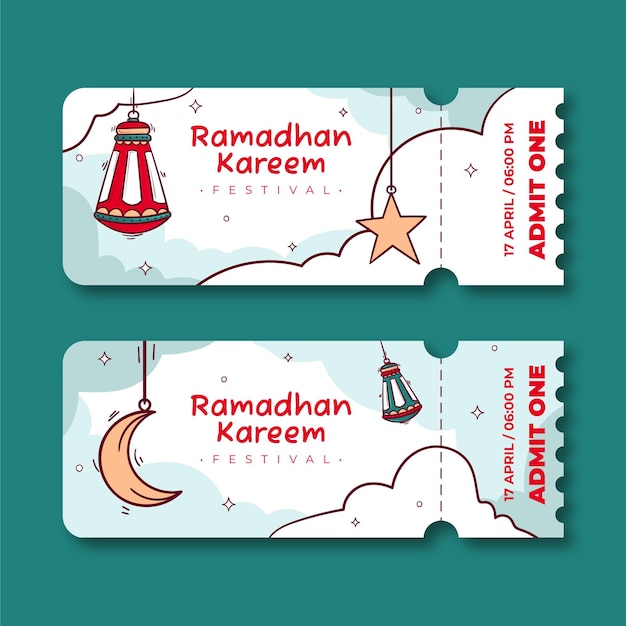 Modello di biglietti per il ramadhan piatto disegnato a mano