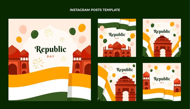 Hand drawn flat republic day instagram posts collection