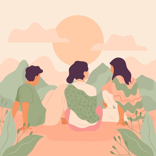 Vector hand drawn flat retreat illustration