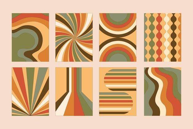 hand drawn flat retro vintage psychedelic groovy background set bundle collections with 90s style