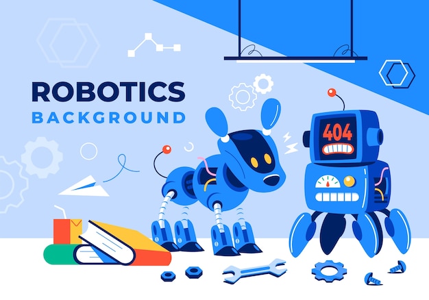 Vector hand drawn flat robotic for kids background