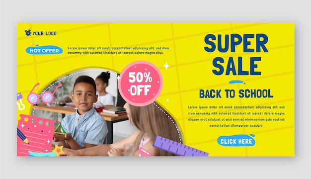 Hand drawn flat sale back to school banner