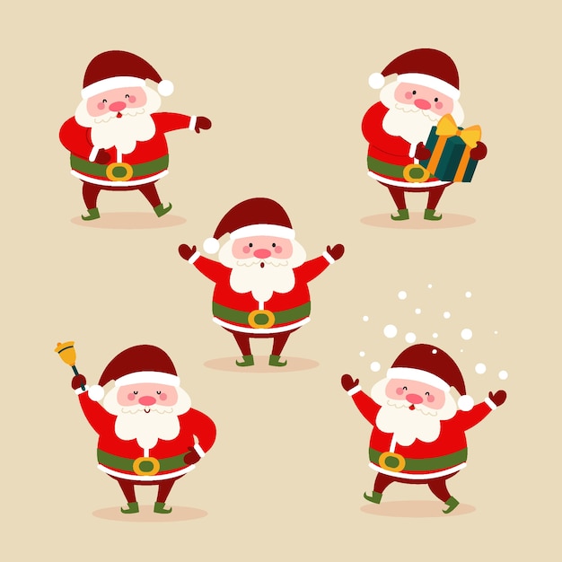hand drawn flat santa claus characters collection