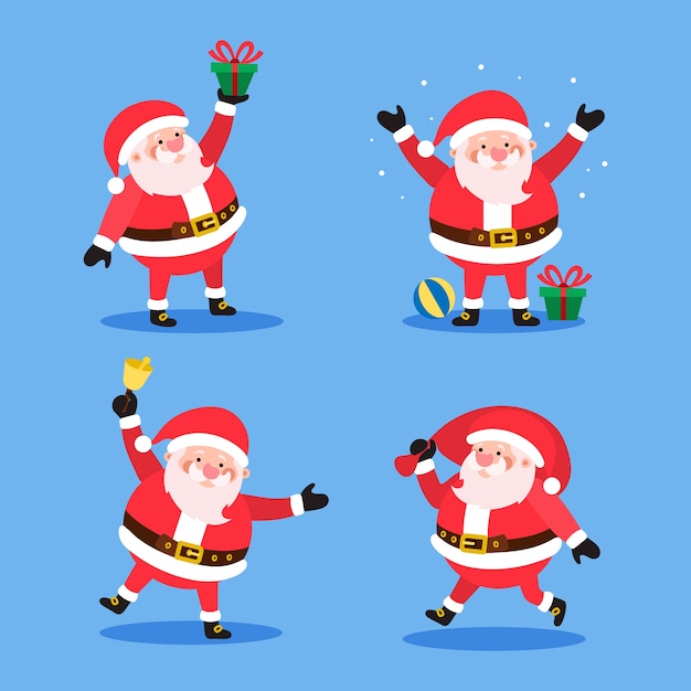 Vector hand drawn flat santa claus characters collection