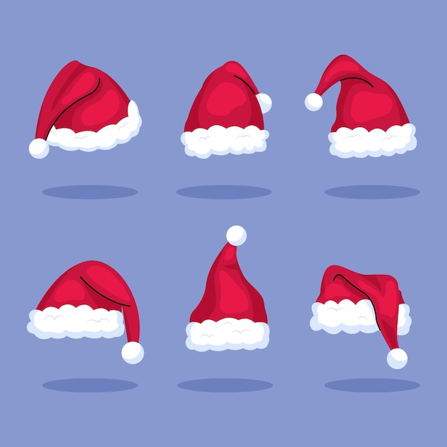 Vector hand drawn flat santa's hat collection