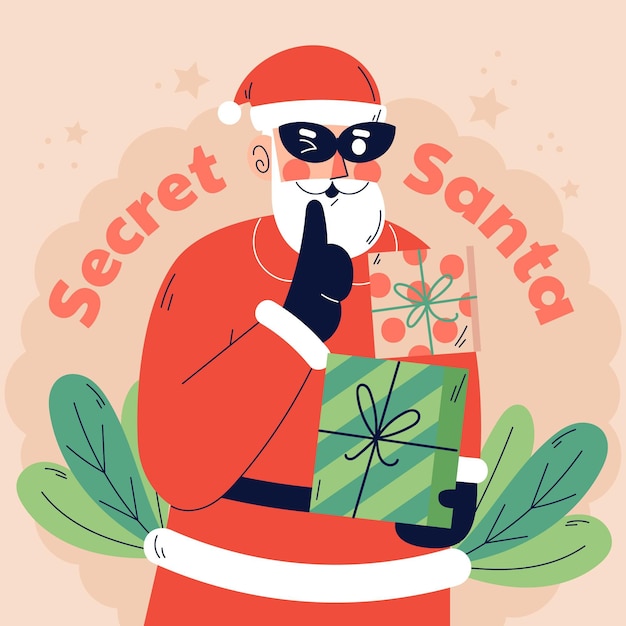 Vector hand drawn flat secret santa illustration