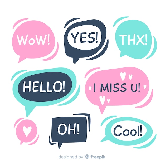 Hand drawn flat speech bubbles with different expressions