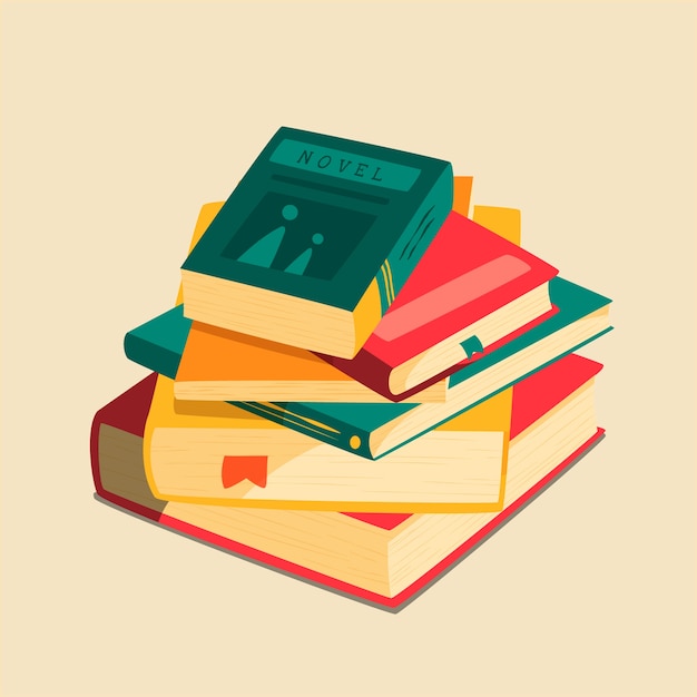 Vector hand drawn flat stack of books
