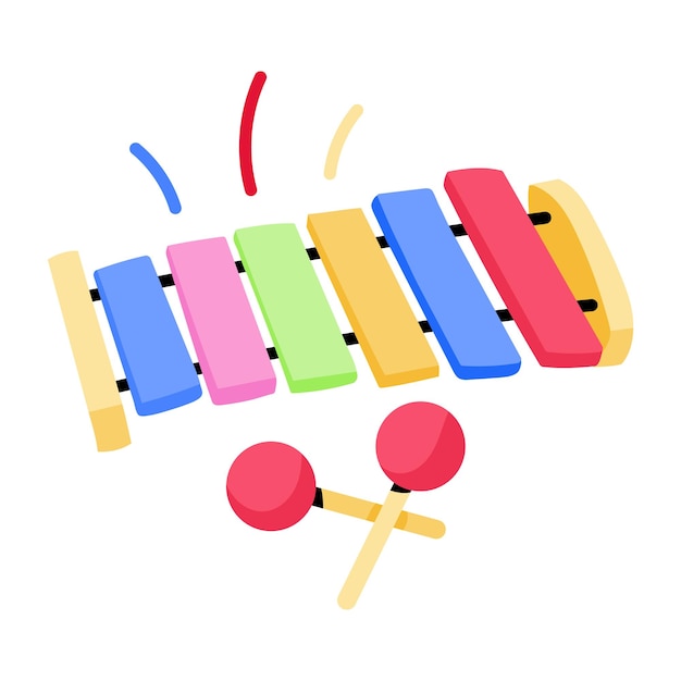 A hand drawn flat sticker of xylophone