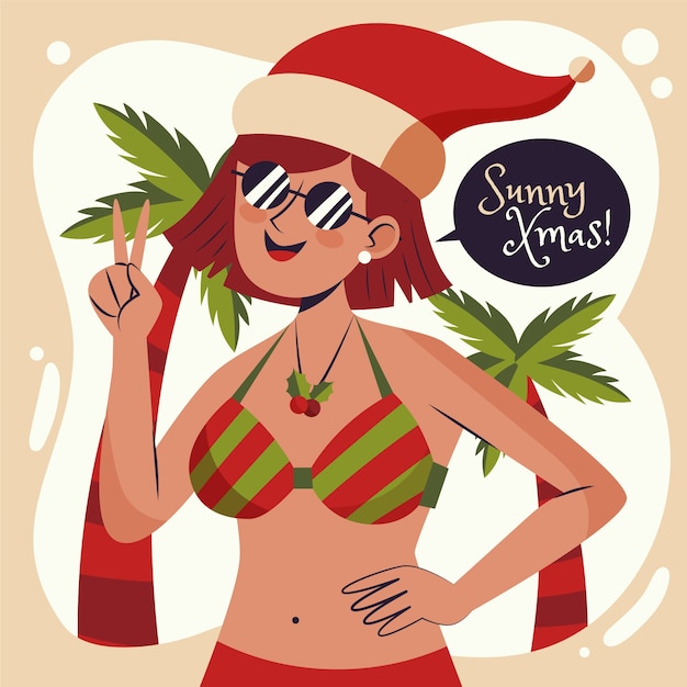 Vector hand drawn flat summer christmas illustration