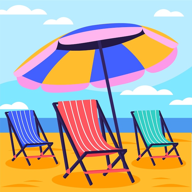 Vector hand drawn flat sunbed illustration