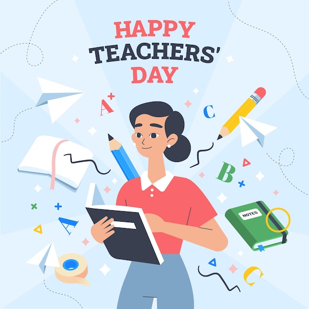 Hand drawn flat teachers' day illustration