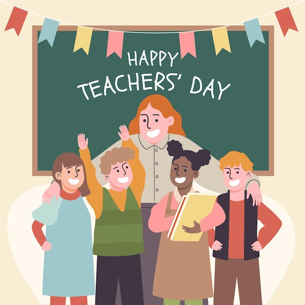 Hand drawn flat teachers' day illustration