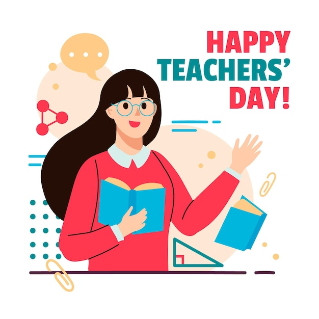 Нарисованная рукой плоская иллюстрация дня учителя