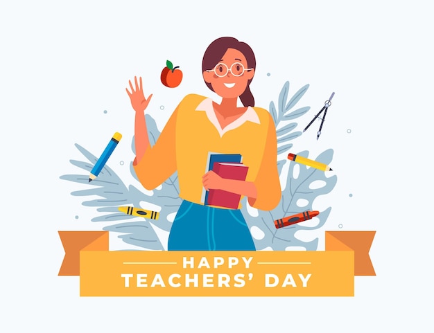 Vector hand drawn flat teachers' day illustration