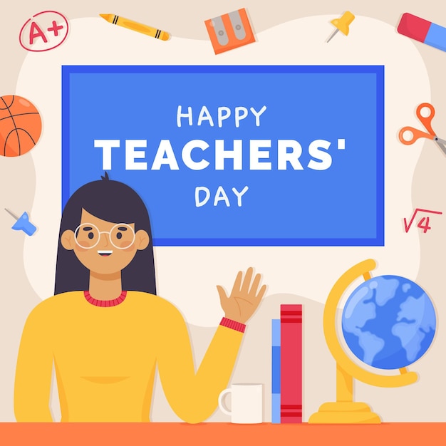 Vector hand drawn flat teachers' day illustration