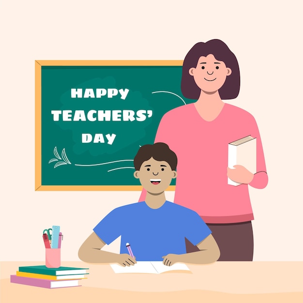 Нарисованная рукой плоская иллюстрация дня учителя