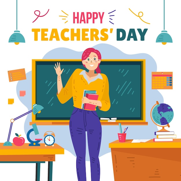 Vector hand drawn flat teachers' day illustration