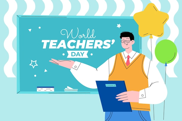 Вектор Нарисованная рукой плоская иллюстрация дня учителя