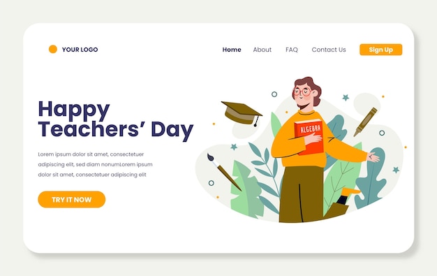 Vector hand drawn flat teachers' day landing page template