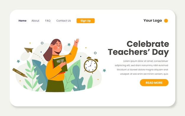 Vector hand drawn flat teachers' day landing page template