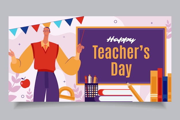 Hand drawn flat teachers' day social media post template