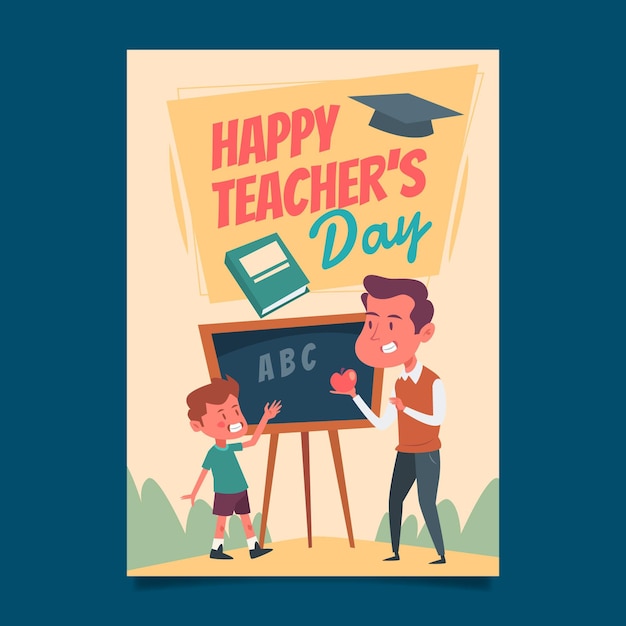 Hand drawn flat teachers' day vertical poster template