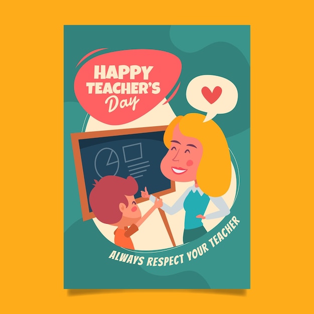 Hand drawn flat teachers' day vertical poster template