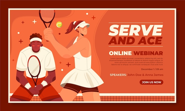 Vector hand drawn flat tennis game webinar