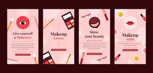 Vector hand drawn flat texture makeup artist instagram story set