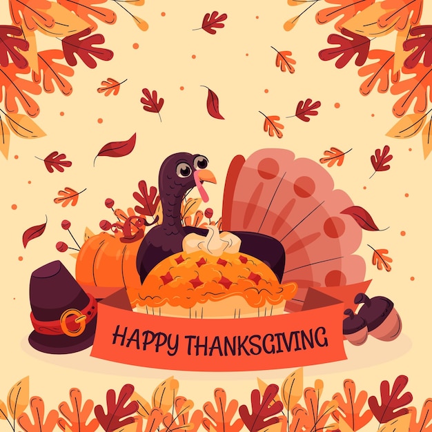 Hand drawn flat thanksgiving illustration