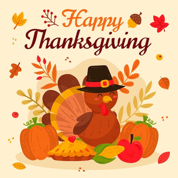 Vector hand drawn flat thanksgiving illustration