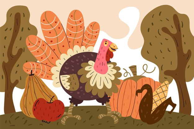 Vector hand drawn flat thanksgiving illustration