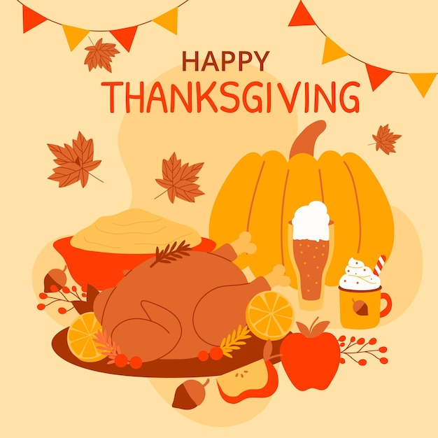 Hand drawn flat thanksgiving illustration